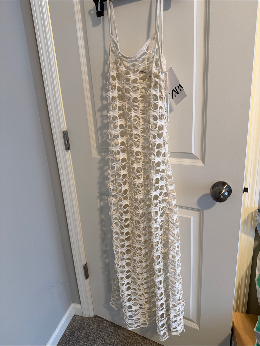 Zara Ivory Open-Knit Maxi Slipcover Dress